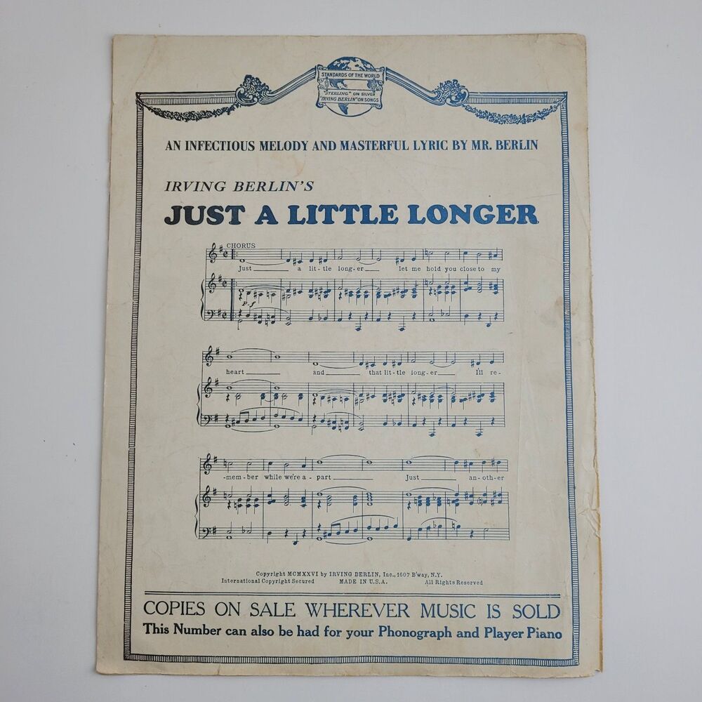 Vtg Sheet Music Irving Berlin Blue Skies 1927 cover art by Leff #SM4 - Picture 2 of 2